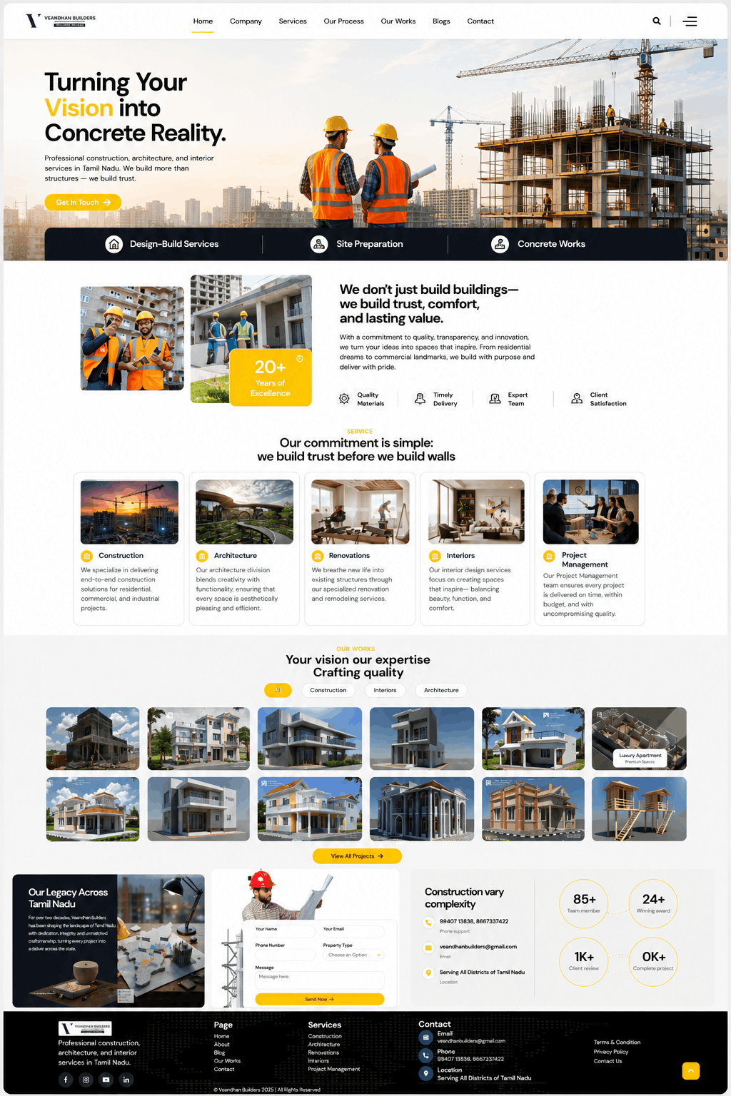 Project portfolio section - completed works gallery showcasing Veandhan Builders' construction expertise